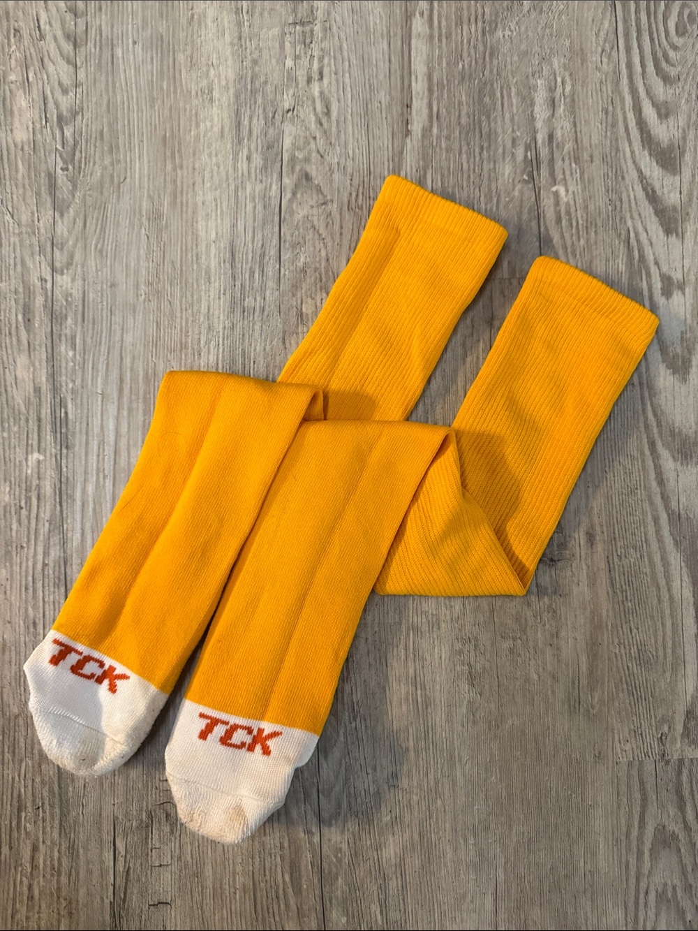 TCK Yellow Athletic Crew Socks with White Toe